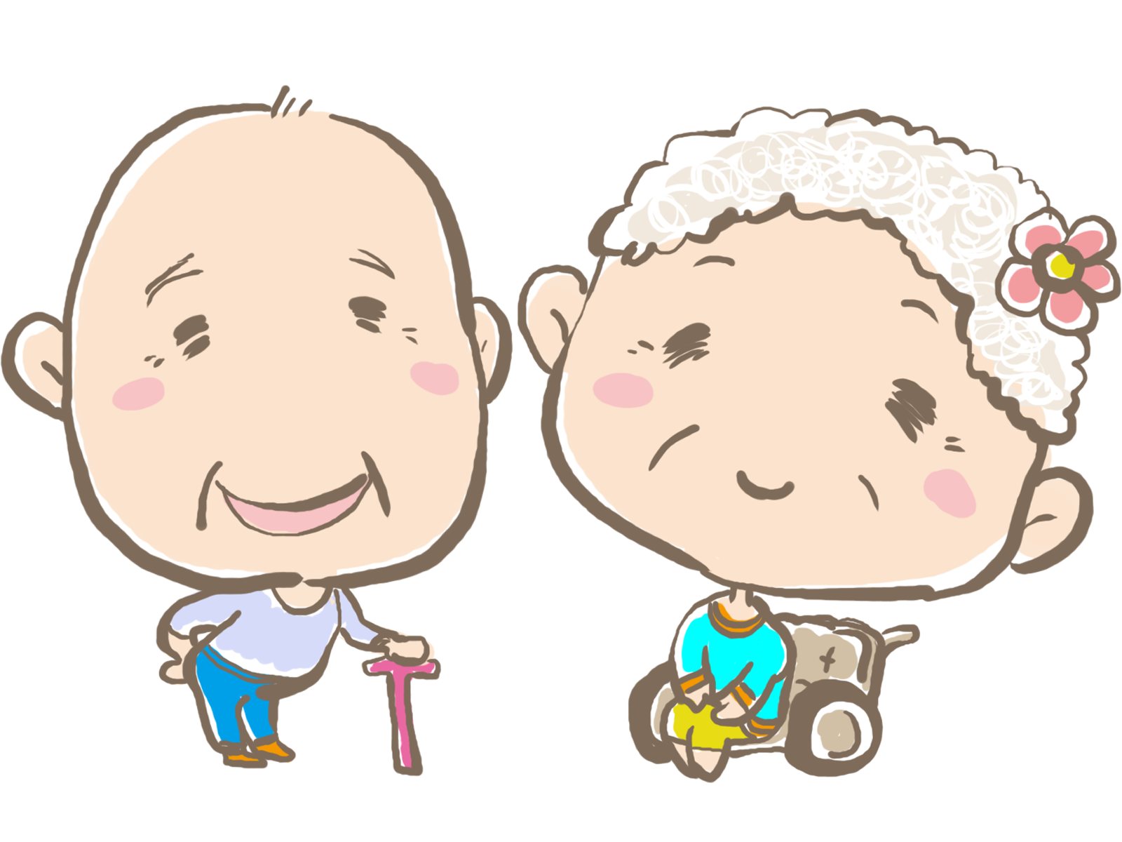 おじいさんとおばあさんが笑う